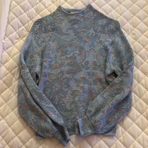 Anthropologie Light blue ornate print mock neck sweater